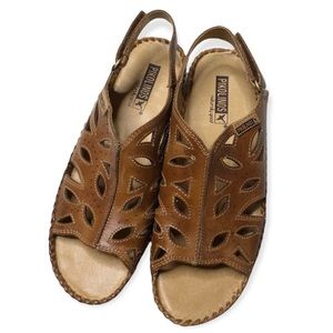 PIKOLINOS Sandals Cutout Open Toe Slingback Brown Leather Womens Size 36/5.5